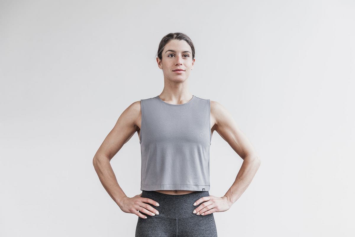 Nobull Lightweight Sleeveless Crop Women\'s T Shirts Dark Grey | Australia (EN1856)